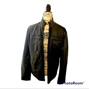Black faux leather jacket Inc. NWT mandarin collar, 4 pockets , 1 zips Men’s Sm